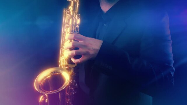 Man Plays The Saxophone At Concert