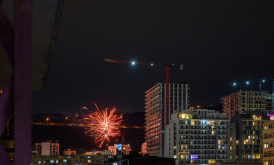 Fototapeta premium Celebratory Fireworks in Saburtalo on New Year's Night
