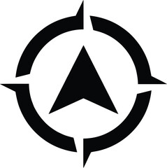 Black compass logo design with a triangle and circular arrow on white background for branding and navigation purposes with customizable tagline © LoveU