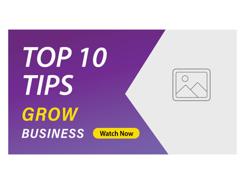 Business growth tips video thumbnail with watch now button.