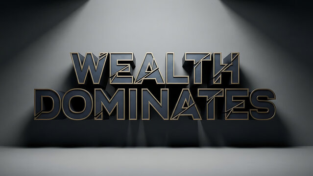Bold 3 d text wealth dominates on dark background, isolated on a, transparent background