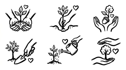 Fototapeta premium Hands nurturing young plants and trees, symbolizing growth, care, and love for nature.