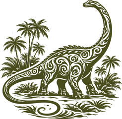 Brachiosaurus Tribal Swirl Jurassic Scene © Mohammad Graphics