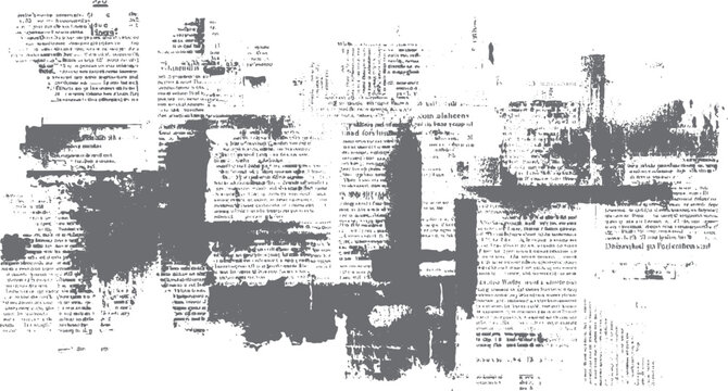 Distressed gray grunge overlay on vintage newspaper text and scattered dots