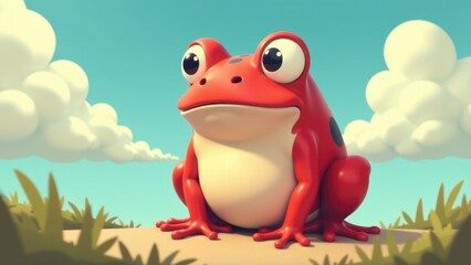 Naklejka premium A small red frog perched on top of a vibrant green field, perfect for illustration or design projects