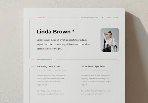 CV Resume Layout with Minimal Design Style