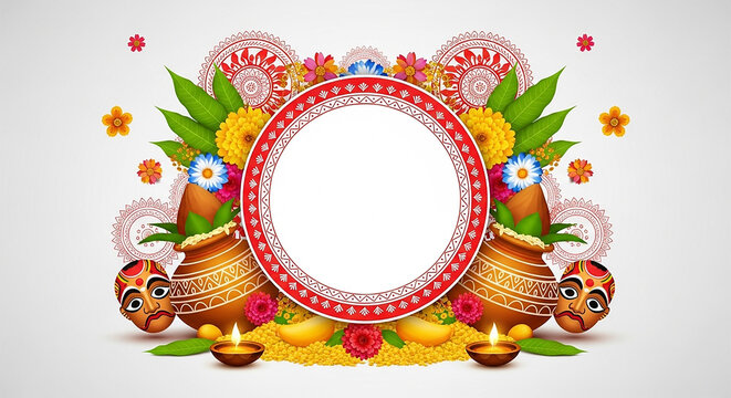 Traditional Alpona Style Circular Frame for Bengali New Year Festival Design