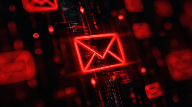 Cyber alert phishing email security data binary red neon cyber alert phishing email security data binary red neon glowing envelope icon concept