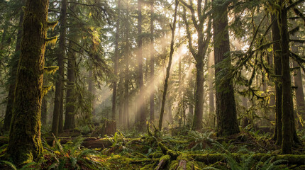 Obraz premium Earth Day Mother Earth forest conservation green trees sunlight nature preservation environmental protection ecosystem biodiversity editorial magazine cover website banner