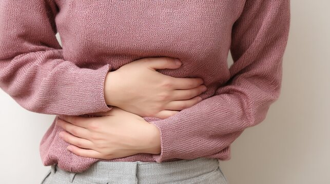 Irritable Bowel Syndrome (IBS) medical illustration showing functional gastrointestinal disorder, abdominal pain, bloating, diarrhea and constipation symptoms, gut-brain axis disturbance, 