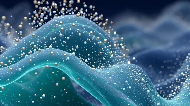 Shimmering Sea Currents And Particles. Luminescent Surf With Floating Microbeads And Ribbons. Bright Bioluminescent Waters With Shimmering Particles And Tranquil Motion