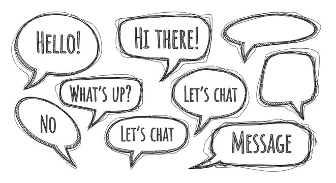 Collection of speech bubbles with greetings.