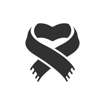 Scarf forming heart shape icon. Love, warmth and winter clothing concept. Monochrome black and white symbol