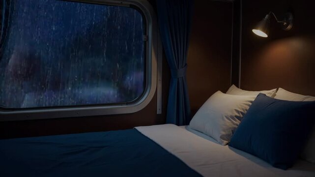bed in a bedroom train rain
