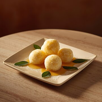 Indian Rasgulla or Rosogulla dessert/sweet served in a square bowl. selective focus