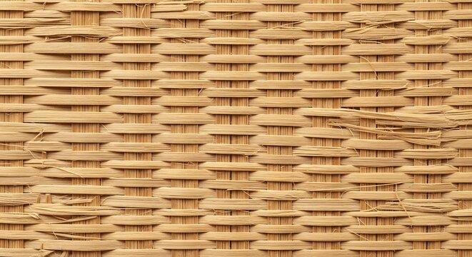 Close Up Texture of Woven Natural Rattan Material.