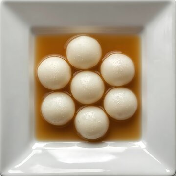Indian Rasgulla or Rosogulla dessert/sweet served in a square bowl. selective focus