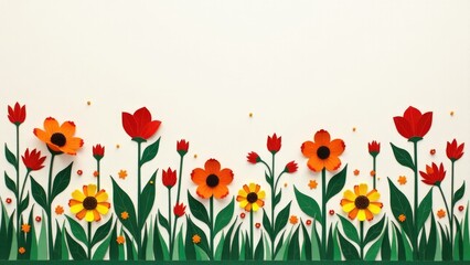 Fototapeta premium A group of colorful paper flowers arranged on a wall as a decorative piece