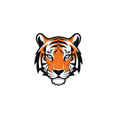 Fototapeta premium Fierce Tiger Head Emblem with Striking Orange and Black Stripes.