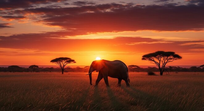 Elephant silhouette sunset landscape