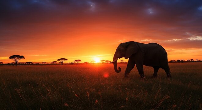 Elephant silhouette sunset landscape