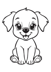 Obraz premium Cute Puppy Coloring Pages for Kids, Kawaii Dog Printable Coloring Book Black and White Line Art
