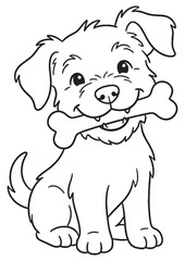 Fototapeta premium Cute Puppy Coloring Pages for Kids, Kawaii Dog Printable Coloring Book Black and White Line Art
