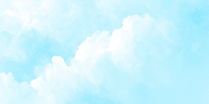 Light sky blue and white grunge smooth shades aquarelle background. sky cloud for wallpaper backdrop texture. blue watercolor splash stroke background with clouds. hand drawn paint watercolor texture.