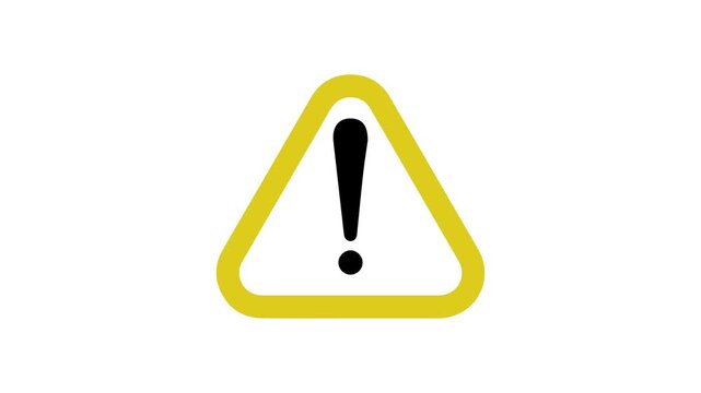 Yellow flashing warning sign icon on white background. Warning triangle with exclamation mark flickering, warning signal for system error or attention.