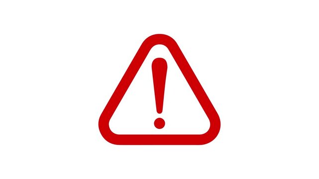 Animated red alert icon for security or system error, Red flashing warning triangle icon. Emergency alert symbol with blinking exclamation mark animation.