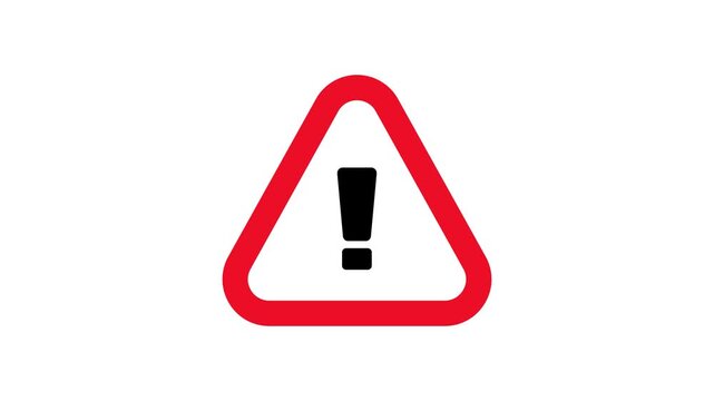 Red pulsing warning sign icon animation on white background. Animated emergency alert symbol with red border pulsing.