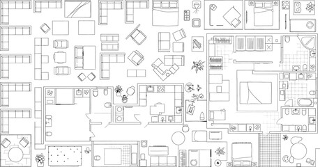 Obraz premium Architectural floor plan sketch detailed blueprint of a residential or commercial building isolated on transparent background
