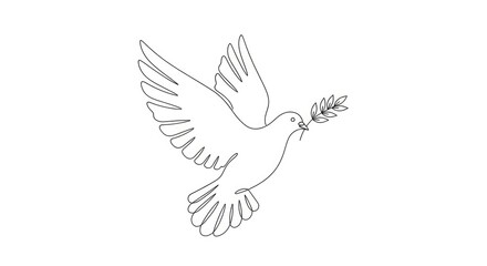 Obraz premium A dove flies peacefully with an olive branch in its beak on a white background symbolizing hope and freedom