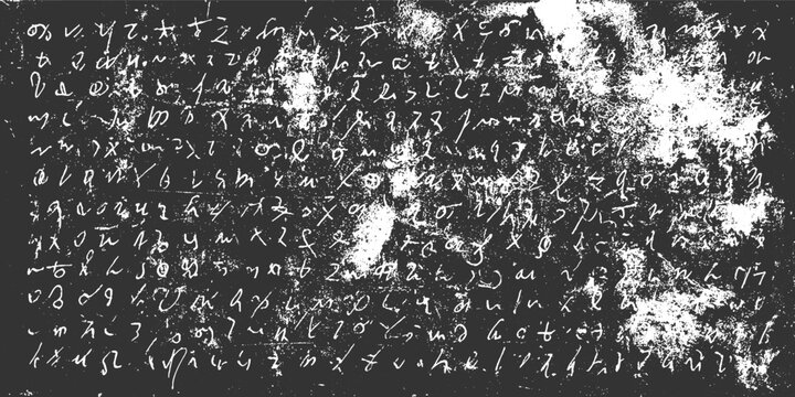 Ancient handwritten script with distressed texture and white ink on dark background writing
