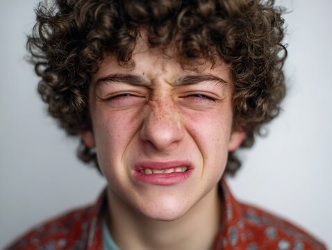 Close-up of a person with facial tics, representing Tourette syndrome, neurodivergent lived experience, and the physical reality of involuntary neurological responses.
