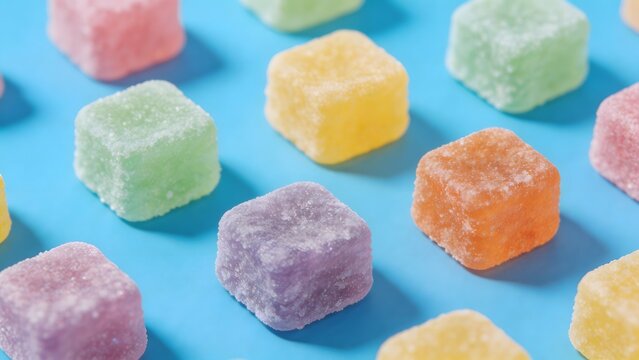 Colorful sugarcoated candy cubes