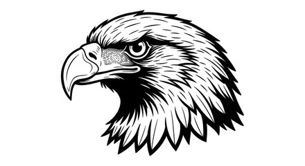Obraz premium Detailed black and white illustration of an eagle's head in profile view with sharp beak and feathers