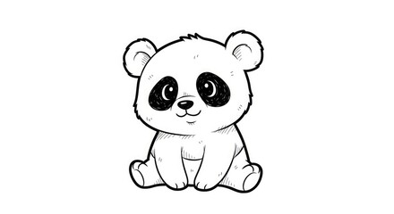 Fototapeta premium Cute panda bear cartoon sitting with big eyes and sweet expression on white background