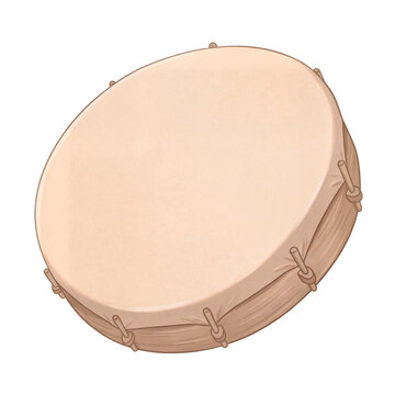Traditional Ravanne drum from Mauritius used for Sega music isolated on white background