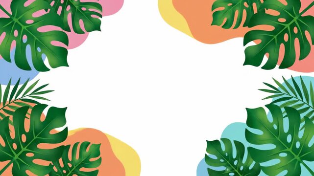 Tropical Leaf Border Animation with Abstract Shapes and Copy Space 4K
