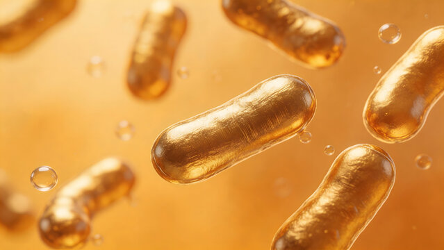 Golden capsules in liquid
