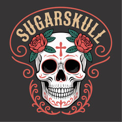 Fototapeta premium Vibrant Sugar Skull Artwork With Roses.