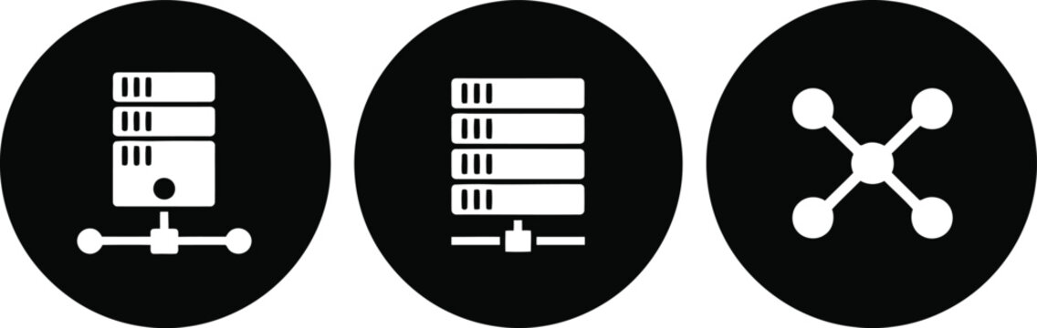 Black Circular Server Network Icons Set for Data Center, Cloud Computing, and IT Infrastructure