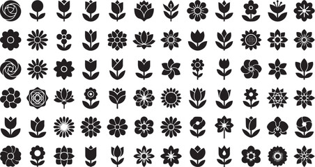 Fototapeta premium Flowers icon set. Flowers isolated on transparent background. Flowers in modern simple. Cute round flower plant nature collection. Vector illustrator.
