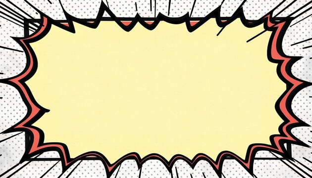 A comic book style speech bubble with a yellow interior and a white and red border on a plain background for text or message
