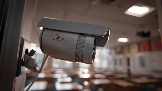 Security Camera Monitoring Empty School Classroom