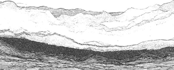 Plakat Stylized cross section of geological strata and undulating terrain with dark textured lower section