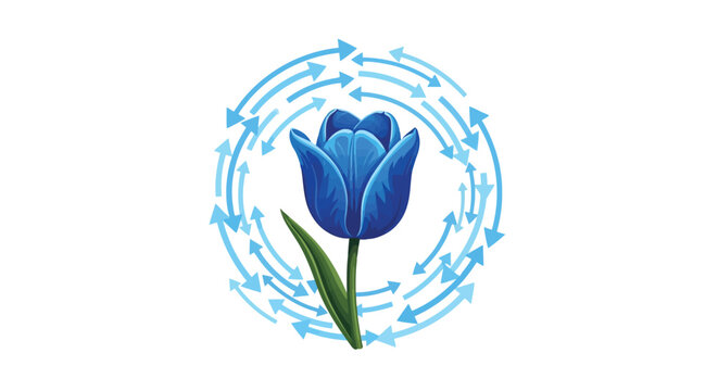 Blue tulip with swirling arrows illustration isolated on white background