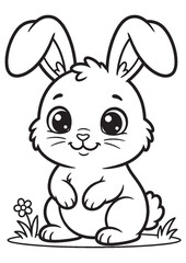 Obraz premium Cute Bunny Coloring Pages for Kids, Kawaii Rabbit Printable Coloring Book Black and White Line Art