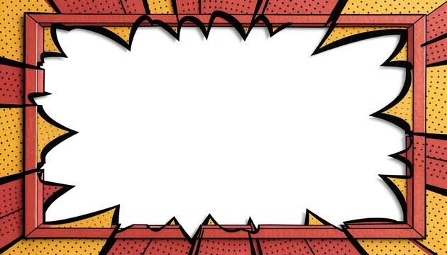 A comic book style speech bubble with a red and yellow background and a white interior for text or dialogue